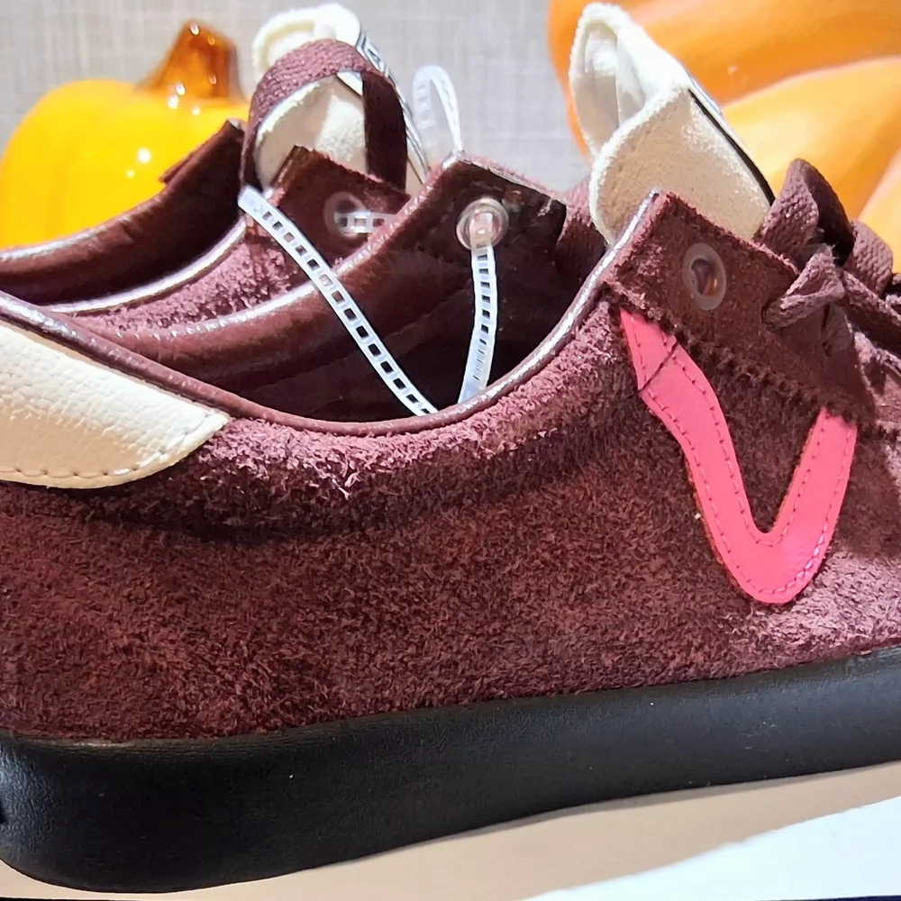 Vans Maroon Suede Sneakers with Pink Side Stripe